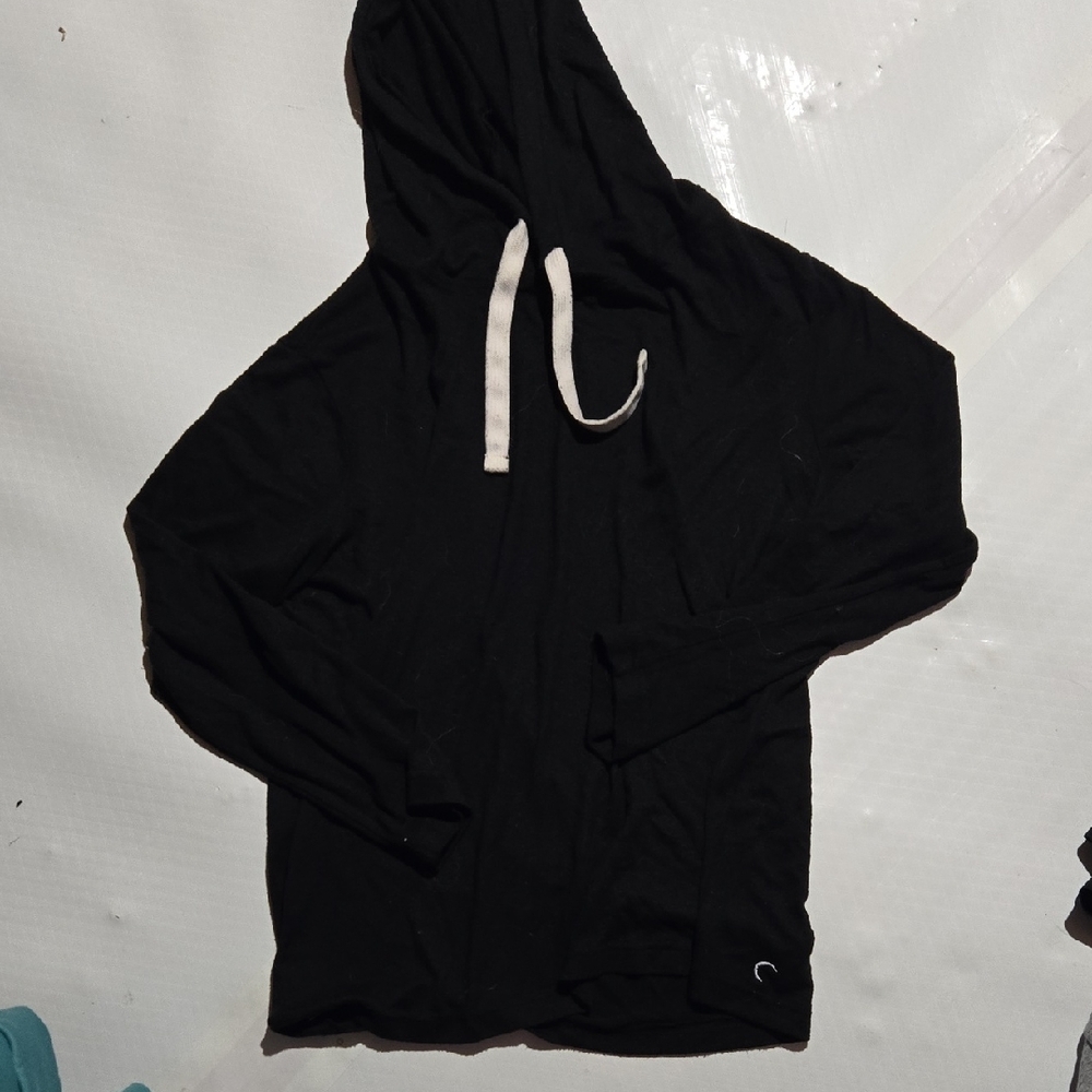ZYIA Black Boyfriend Hoodie with White Drawstrings